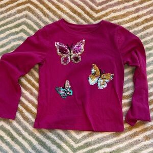 Wonder Nation Long Sleeve Shirt with Sequin Butterflies - Magenta